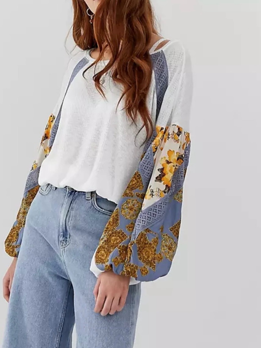 Free People The Casual Clash Lace Panel Lightweight Thermal Oversized Top small